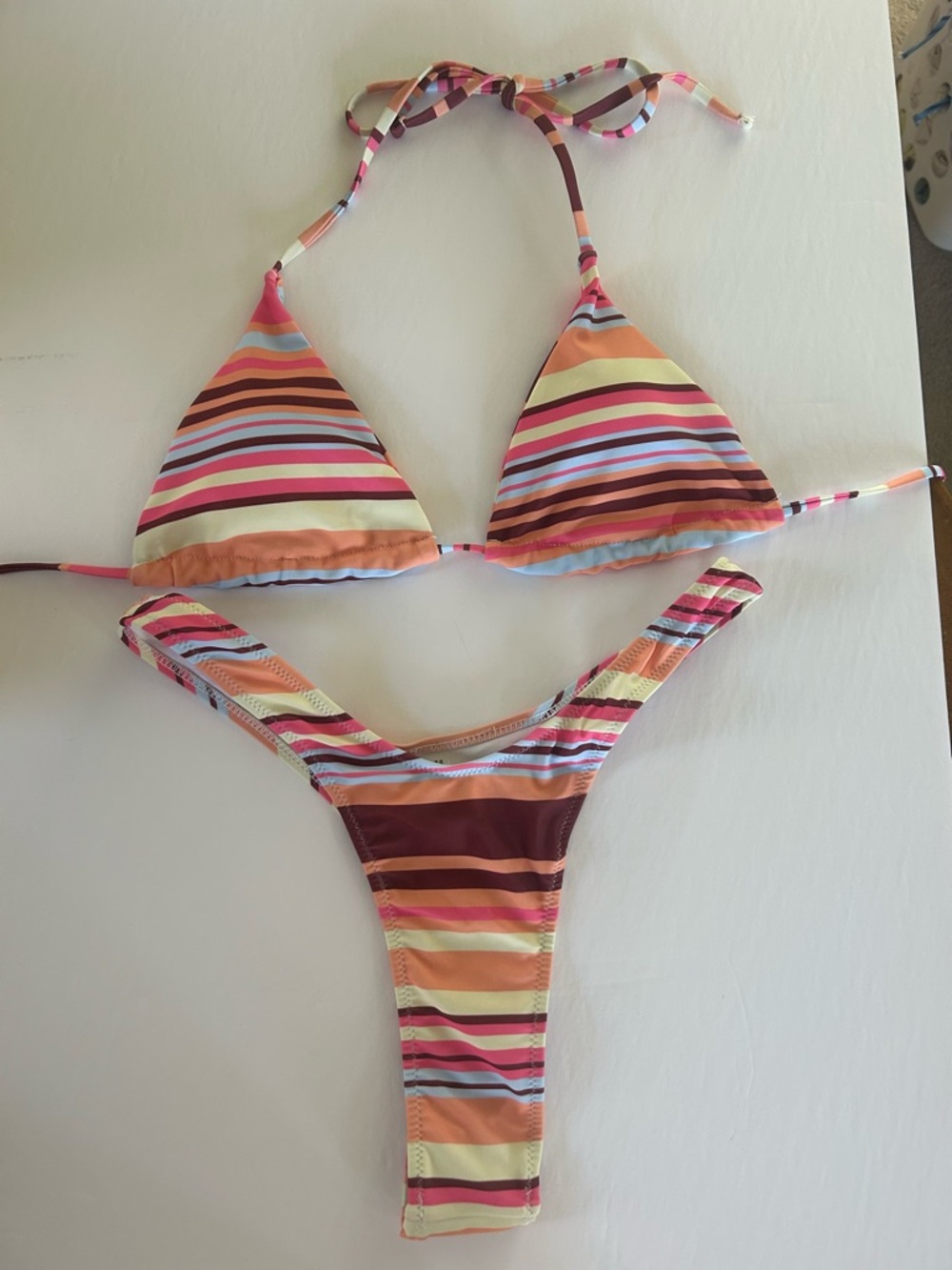 Striped Triangle Bikini Set in Pastel & Warm Tones